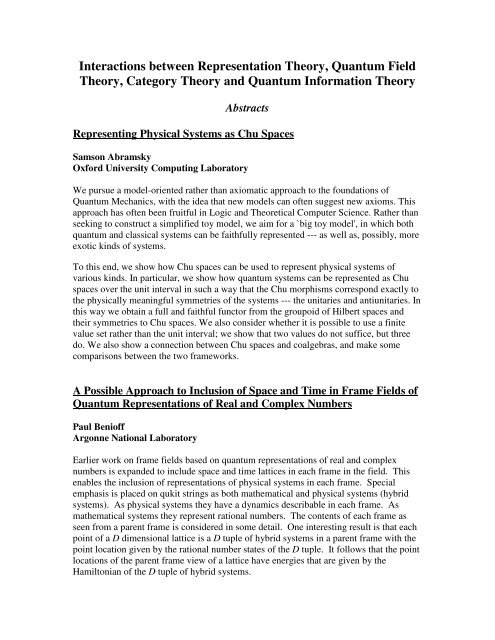 Interactions between Representation Theory, Quantum Field Theory ...