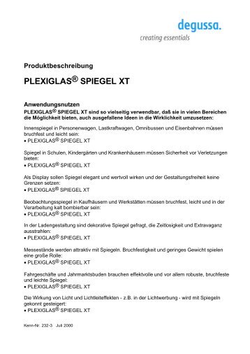 Produktbeschreibung-PLEXIGLAS--SPIEGEL-XT - Röhm (Schweiz)