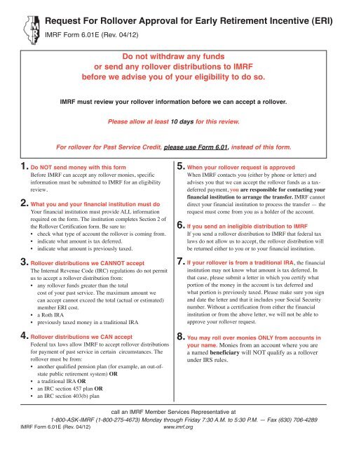 Imrf Forms.pdf IMRF Form 6.01E Request for Rollover Approval for Early ...