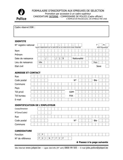 Formulaire D Inscription Aux Epreuves De Selection Jobpol