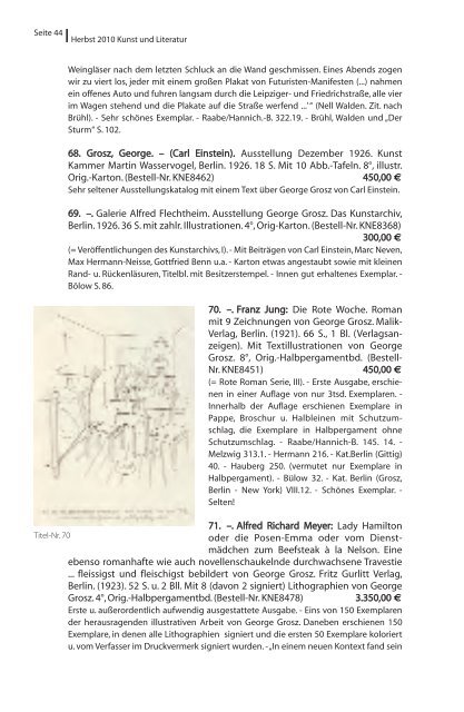 ROTES ANTIQUARIAT Katalog Herbst 2010 Kunst und Literatur