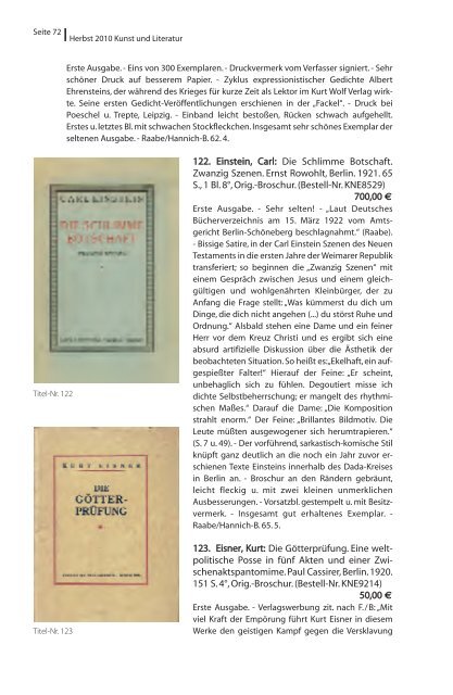 ROTES ANTIQUARIAT Katalog Herbst 2010 Kunst und Literatur