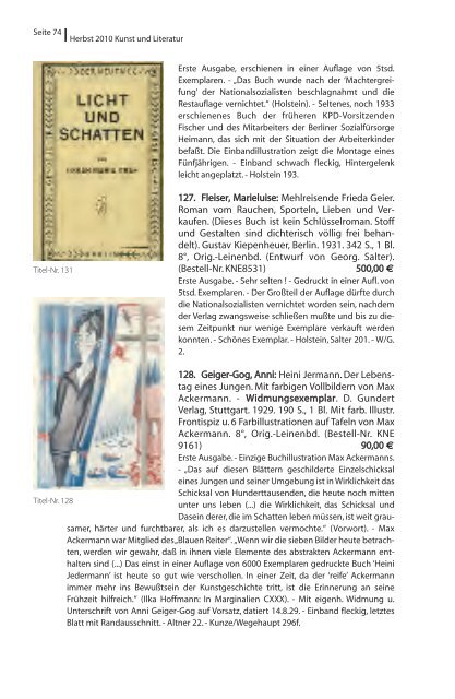 ROTES ANTIQUARIAT Katalog Herbst 2010 Kunst und Literatur