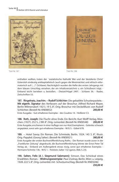 ROTES ANTIQUARIAT Katalog Herbst 2010 Kunst und Literatur