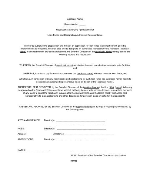 CF Loan Application Checklist Document or Form Board Resolution ...