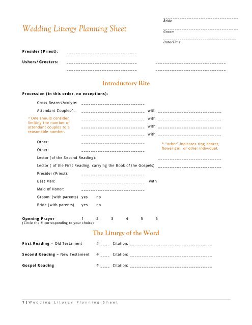 Wedding Liturgy Planning Sheet - The Cathedral of St. John the ...