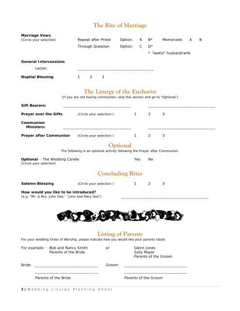 Wedding Liturgy Planning Sheet - The Cathedral of St. John the ...