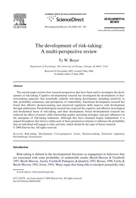 Development Risk Reviews The development of risk-taking: A multi-perspective review