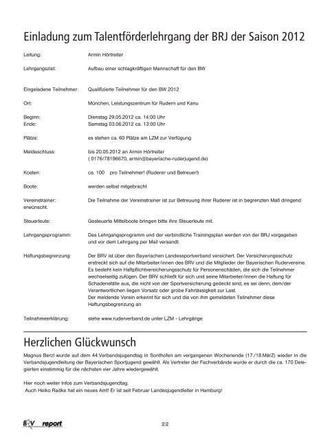 Ausschreibung Ausbildungslehrgang Trainer/-in C Rudern 2012 des ...