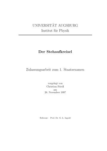 UNIVERSIT¨AT AUGSBURG Institut für Physik Der Stehaufkreisel ...