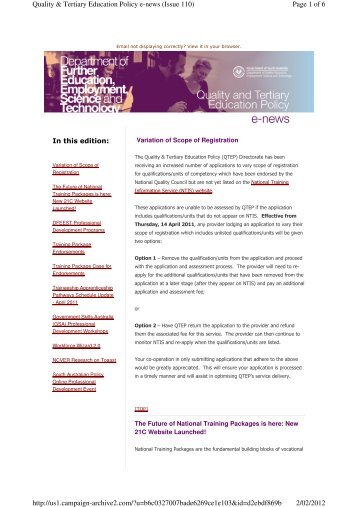 Page 1 of 6 Quality & Tertiary Education Policy e-news (Issue 110) 2 ...