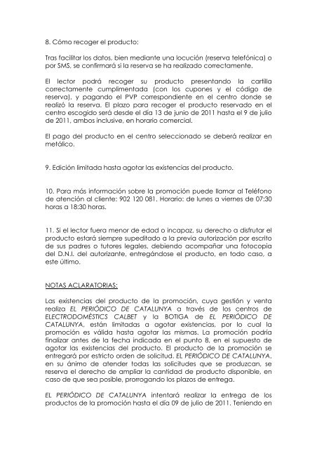 25/05/2011 Bases de la promoción 1. EL PERIÓDICO DE ...