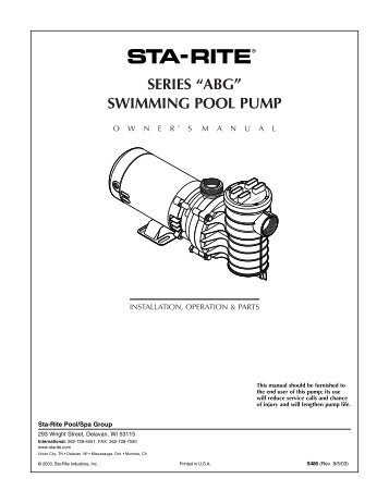 Sta-Rite ABG Pump Owner's Manual - INYOPools.com