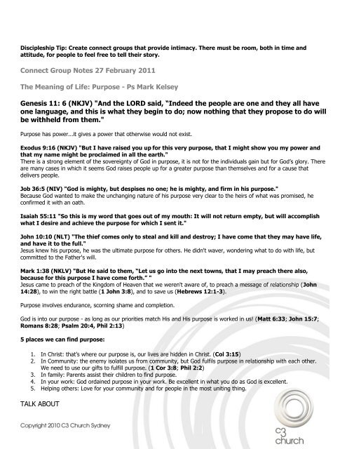 Cn27feb11 What S The Meaning Of Life Purpose Pdf C3 Church