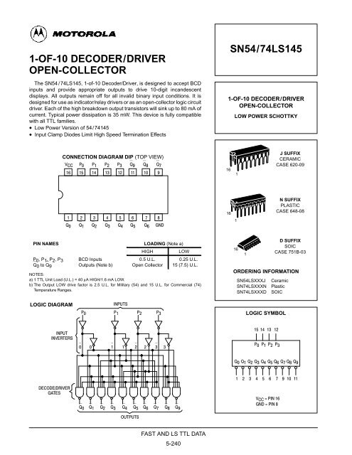 QTY: 4 PEZZI 74LS145 SN74LS145N 1-OF-10 DECODER//DRIVER OPEN-COLLECTOR PDIP-16
