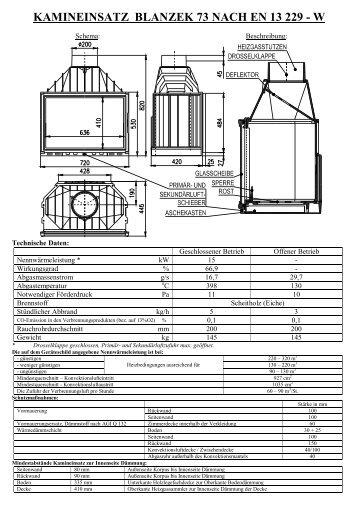 KAMINEINSATZ BLANZEK 73 NACH EN 13 229 - W