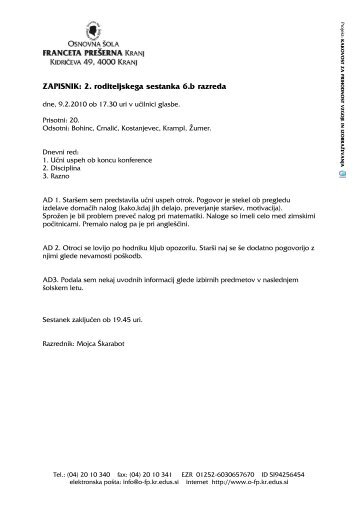 ZAPISNIK: 2. roditeljskega sestanka 6.b razreda