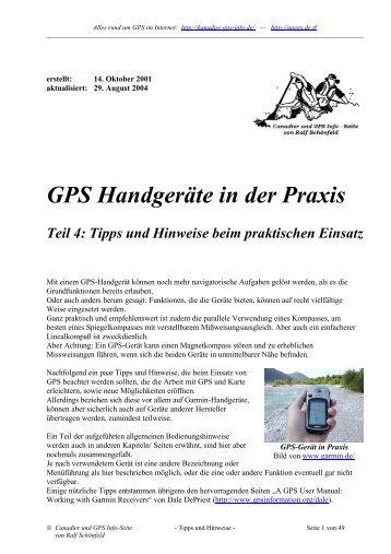 GPS Handgeräte in der Praxis Teil 4: Tipps und Hinweise ... - Sardog