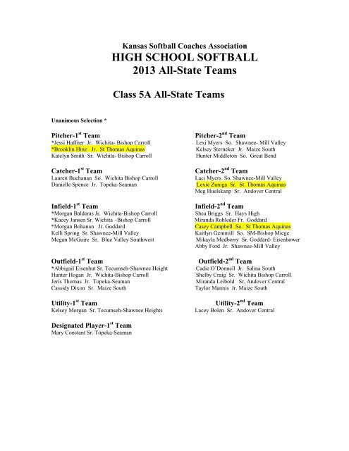 HIGH SCHOOL SOFTBALL 2013 All-State Teams - Saint Thomas ...