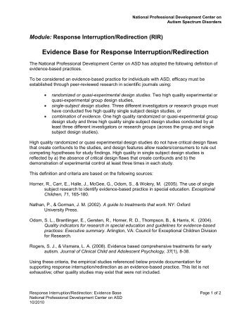 Evidence Base for Response Interruption/Redirection - National ...