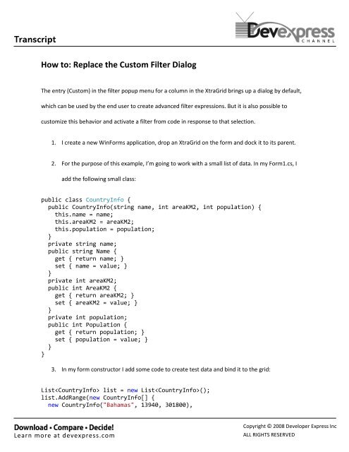 How to: Replace the Custom Filter Dialog