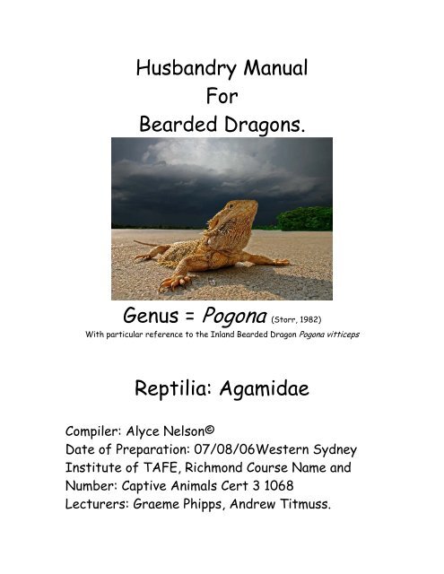 Husbandry Handbook: Inland Bearded Dragon - Pogona vitticeps