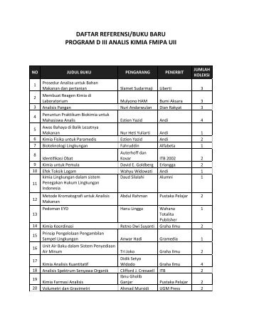 daftar referensi/buku baru program d iii analis kimia fmipa uii