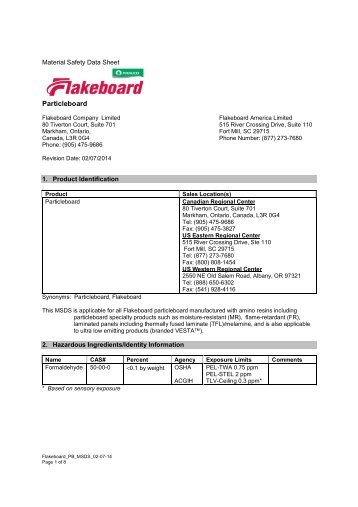 Particleboard MSDS - Flakeboard
