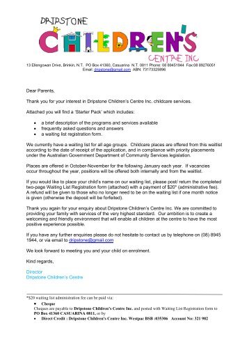 Waiting List Registration Form - Dripstone Childrens Centre