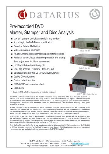 Pre-recorded DVD Master, Stamper and Disc Analysis - DaTARIUS