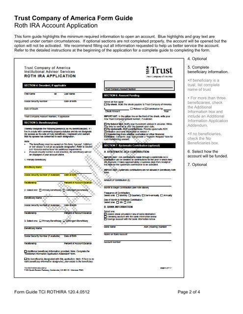 Trust Company of America Form Guide Roth IRA Account Application