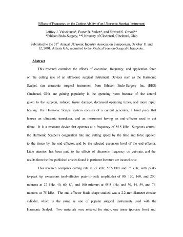 Effects of Frequency on the Cutting Ability of an Ultrasonic Surgical ...