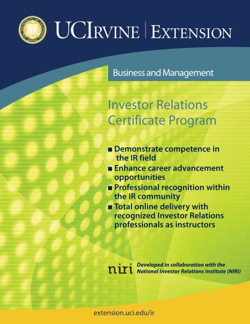 Investor Relations Certificate Program - UC Irvine Extension ...