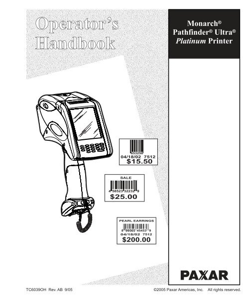 User manual Pathfinder Ultra Platinum 6039 Paxar Monarch Gomaro