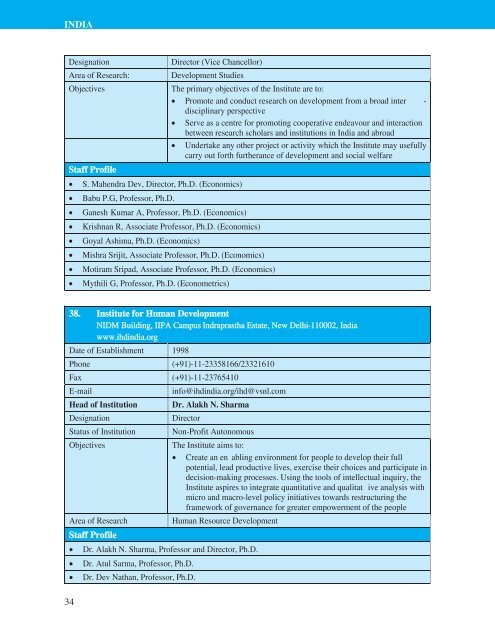 Directory of HRD Institutions & Experts in the SAARC Region