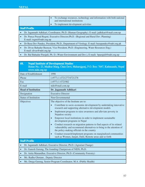 Directory of HRD Institutions & Experts in the SAARC Region