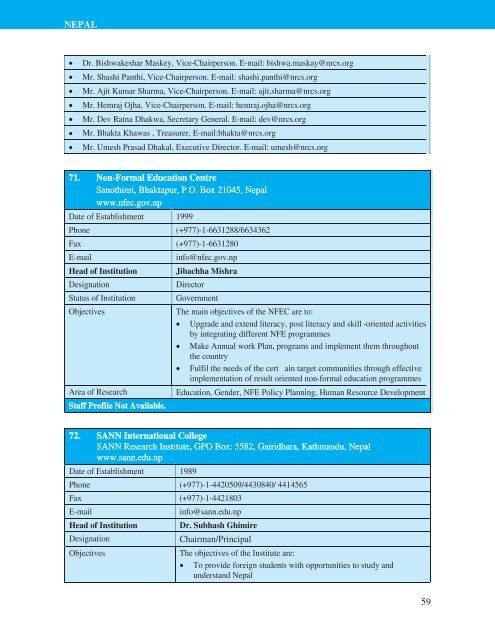 Directory of HRD Institutions & Experts in the SAARC Region