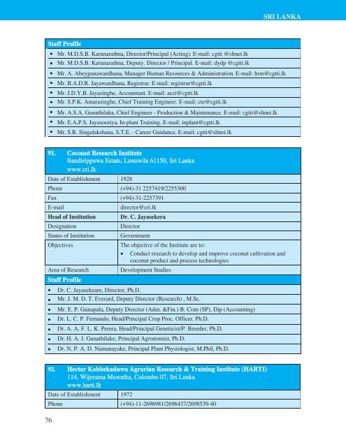 Directory of HRD Institutions & Experts in the SAARC Region