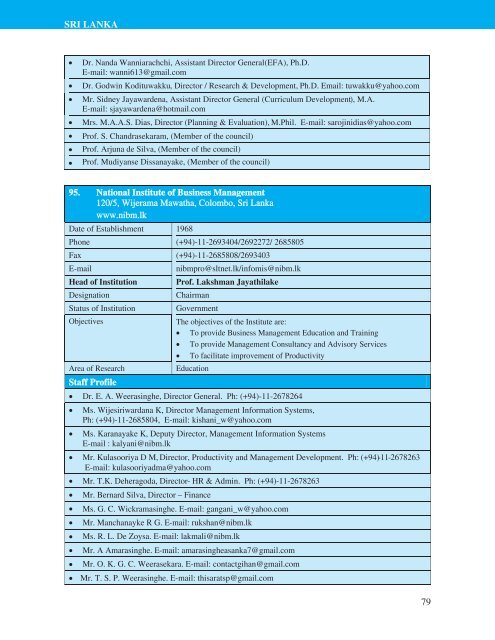 Directory of HRD Institutions & Experts in the SAARC Region