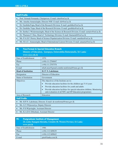 Directory of HRD Institutions & Experts in the SAARC Region