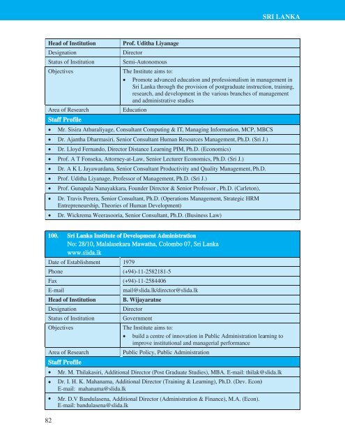 Directory of HRD Institutions & Experts in the SAARC Region