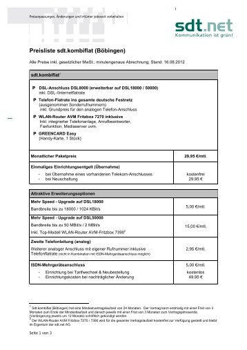 Tarifübersicht sdt.kombiflat (Böbingen) - SDT.Net