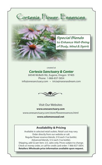 Cortesia Flower Essences Catalog - Cortesia Sanctuary