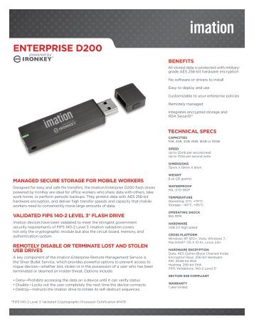 Imation Enterprise D200 Flash Drive Powered by IronKey Data Sheet