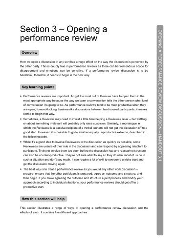 Section 3 â Opening a performance review - CIPD