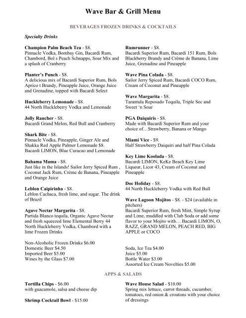 Wave Bar Grill Menu