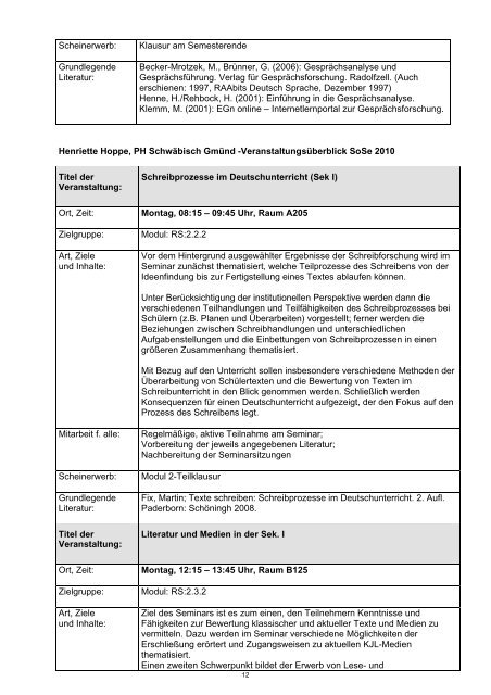 Kommentiertes Vorlesungsverzeichnis - Pädagogische Hochschule ...