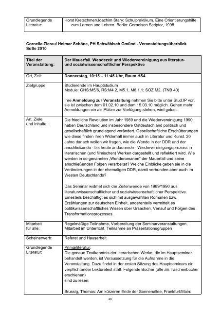 Kommentiertes Vorlesungsverzeichnis - Pädagogische Hochschule ...