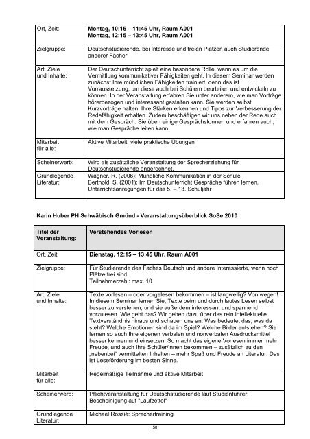 Kommentiertes Vorlesungsverzeichnis - Pädagogische Hochschule ...