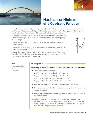 Maximum or Minimum of a Quadratic Function - McGraw-Hill Ryerson
